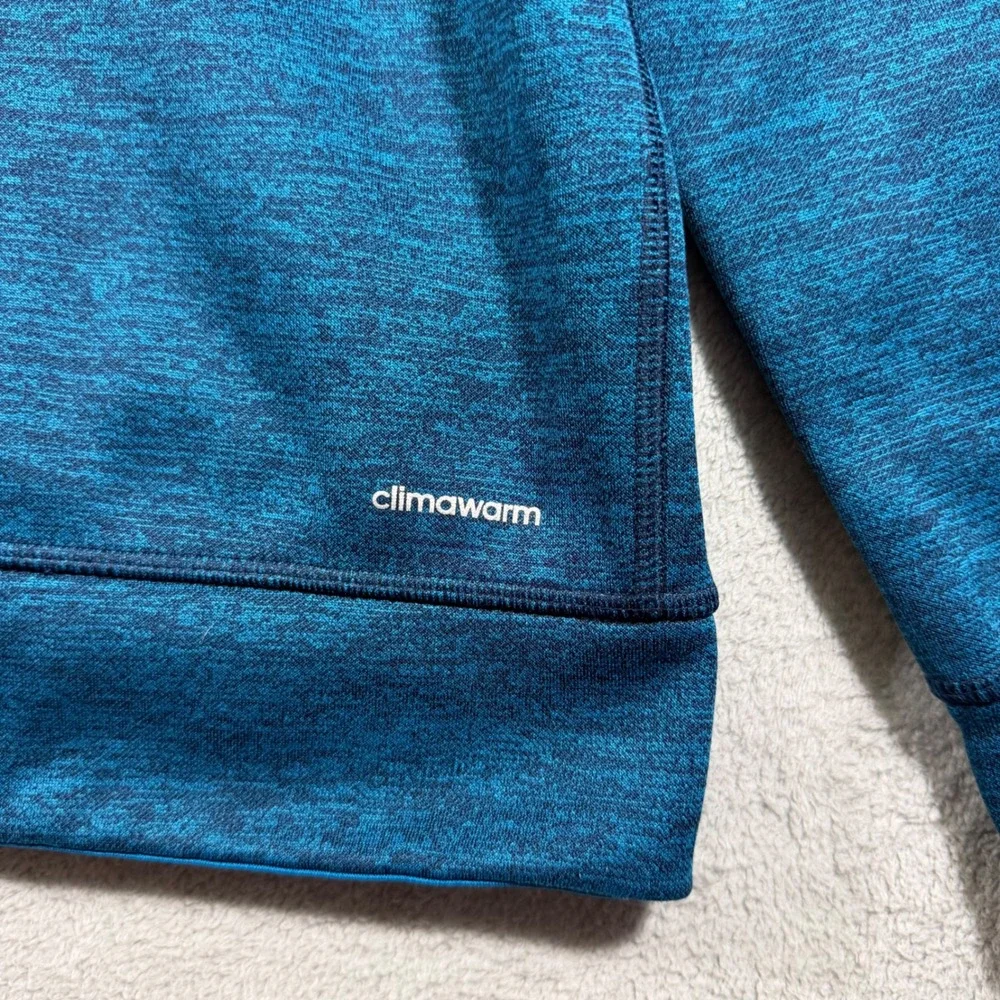 Adidas Climawarm Hoodie Mens Medium Blue Space Dye Fleece Logo Pullover